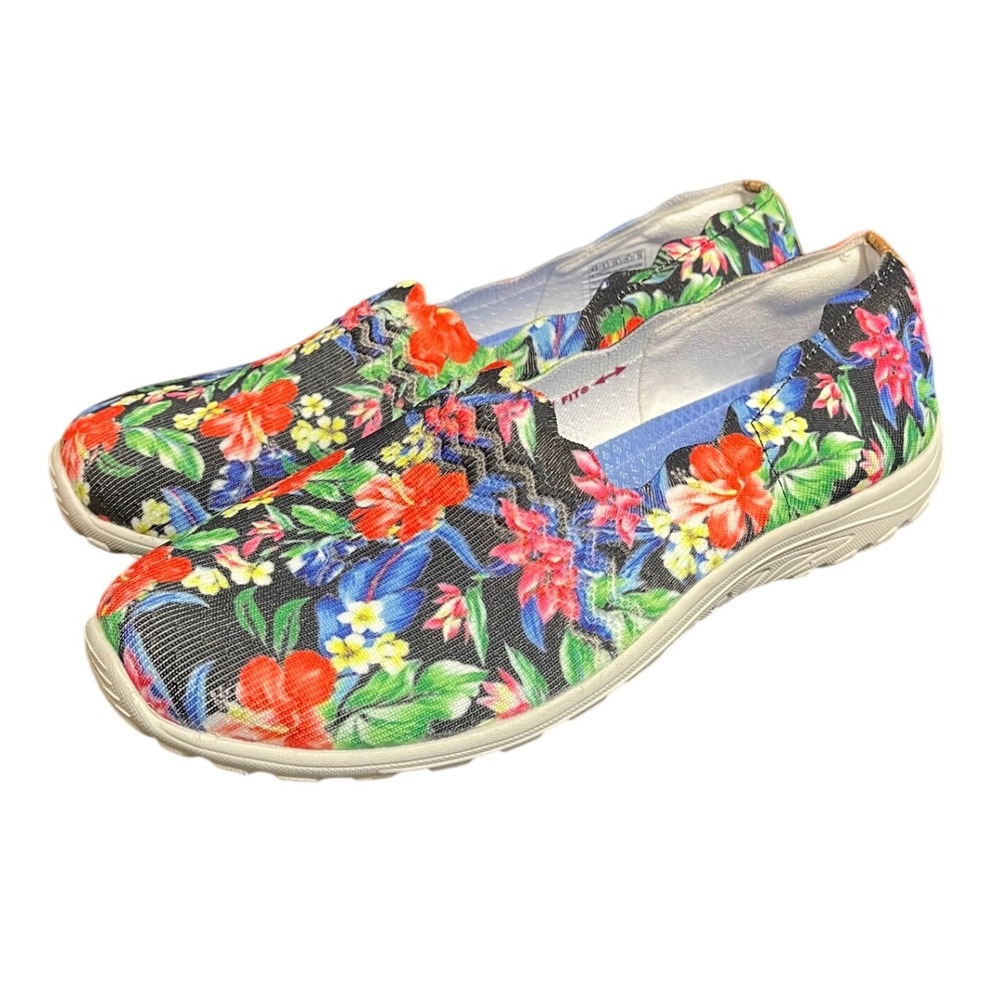 Skechers Slip On Sneakers Womens 9.5 Wide Black Multi Floral Memory Foam 158100W